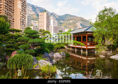 MONTE CARLO, MONACO - OCTOBER 3, 2014: View of Japanese garden in Monte Carlo, Monaco Stock Photo