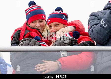 Falun, Sweden. 27th Feb, 2015. Crown Princess Mette-Marit, Prince Sverre Magnus, Princess Ingrid Alexandra and Crown Prince Haakon of Norway at the Nordic World Ski Championships in Falun, Sweden, 27 February 2015. Photo: Patrick van Katwijk/ POINT DE VUE OUT - NO WIRE SERVICE -/dpa/Alamy Live News Stock Photo