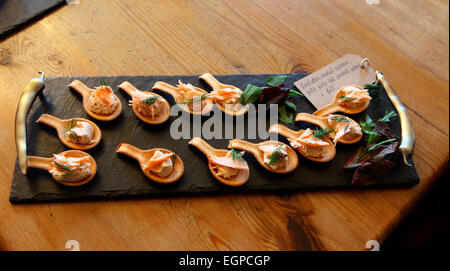 Smoked salmon appetizers at the Ardross Farm Shop. Stock Photo