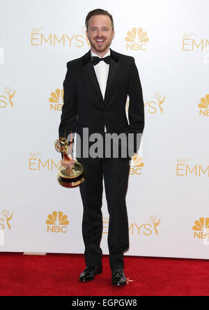 The 66th Primetime Emmy Awards at the Nokia Theatre - Pressroom Featuring: Aaron Paul Where: Los Angeles, California, United States When: 25 Aug 2014 Stock Photo