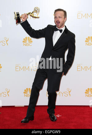 The 66th Primetime Emmy Awards at the Nokia Theatre - Pressroom Featuring: Aaron Paul Where: Los Angeles, California, United States When: 25 Aug 2014 Stock Photo