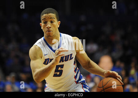 February 28, 2015: DePaul Blue Demons guard Billy Garrett Jr. (5) controls the ball during the NCAA men's basketball game between the Butler Bulldogs and the DePaul Blue Demons at the Allstate Arena in Rosemont, IL. Butler won 67-53 over DePaul. Patrick Gorski/CSM Stock Photo