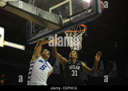 February 28, 2015: DePaul Blue Demons guard Billy Garrett Jr. (5) misses the dunk during the NCAA men's basketball game between the Butler Bulldogs and the DePaul Blue Demons at the Allstate Arena in Rosemont, IL. Butler won 67-53 over DePaul. Patrick Gorski/CSM Stock Photo