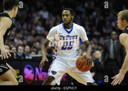 February 28, 2015: DePaul Blue Demons guard Durrell McDonald (25) controls the ball during the NCAA men's basketball game between the Butler Bulldogs and the DePaul Blue Demons at the Allstate Arena in Rosemont, IL. Butler won 67-53 over DePaul. Patrick Gorski/CSM Stock Photo