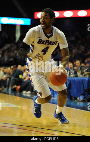 February 28, 2015: DePaul Blue Demons forward Myke Henry (4) controls the ball during the NCAA men's basketball game between the Butler Bulldogs and the DePaul Blue Demons at the Allstate Arena in Rosemont, IL. Butler won 67-53 over DePaul. Patrick Gorski/CSM Stock Photo