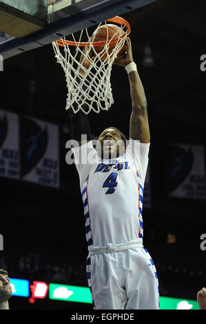 February 28, 2015:DePaul Blue Demons forward Myke Henry (4) slam dunks during the NCAA men's basketball game between the Butler Bulldogs and the DePaul Blue Demons at the Allstate Arena in Rosemont, IL. Patrick Gorski/CSM Stock Photo