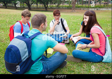 College students studying and discuss together in campus Stock Photo
