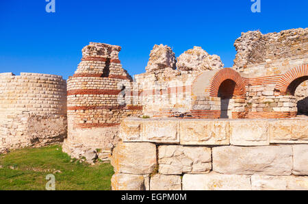 Ruined walls around the old Nessebar town, Bulgaria Stock Photo