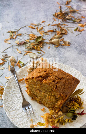carrot cake, autumn leaves at snack time