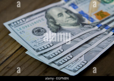 Stack of New One Hundred Dollar Bills Stock Photo