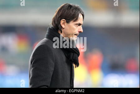 Verona, Italy. 28th February, 2015. Filippo Inzaghi AC Milan's coach during the Italian Serie A football match between AC Chievo Verona and AC Milan on Saturday 28 February 2015 at Bentegodi Stadium. Credit:  Andrea Spinelli/Alamy Live News Stock Photo