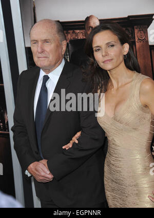 LOS ANGELES, CA - OCTOBER 1, 2014: Robert Duvall & wife Luciana Pedraza at the Los Angeles premiere of his movie 'The Judge' at the Samuel Goldwyn Theatre, Beverly Hills. Stock Photo