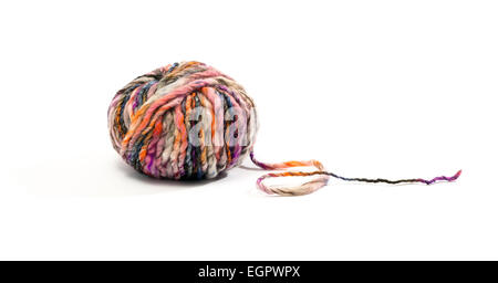 Close up One Ball of Wool with Various Colors Isolated on White Background Stock Photo