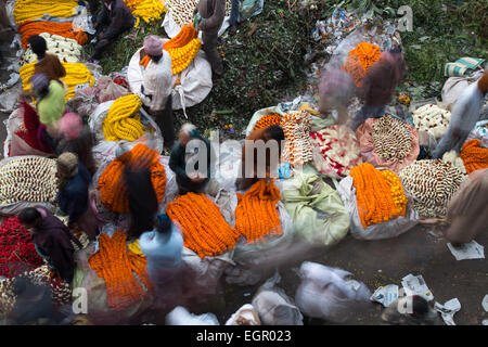 Flower Market is a wholesale one, catering to the fresh flower needs of Kolkata. Stock Photo