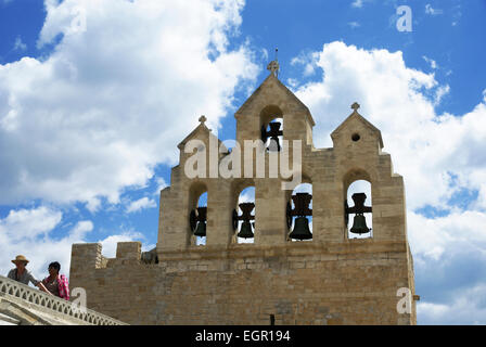 Saintes-Maries-de-la-Mer, Camargue, France the church bell tower Stock Photo