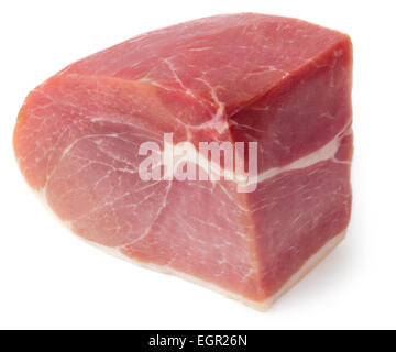 Italian prosciutto crudo isolated on white background. Cured Ham. Stock Photo