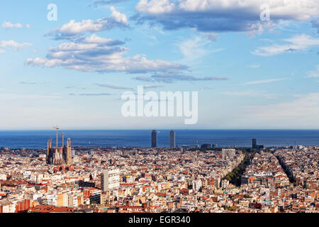 View of Barcelona from park Guel on a sunset Stock Photo