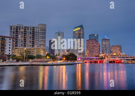 The skyline of downtown Tampa at Night Stock Photo