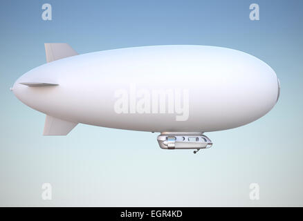 Side view of silver airship isolated on white background. Clipping path available. Stock Photo