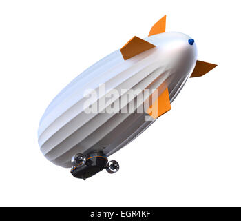 Rear view of silver airship isolated on white background. Clipping path available. Stock Photo