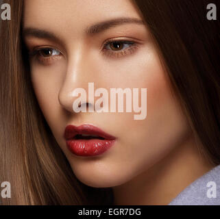 Close Up Portrait of Cute Woman with Perfect Skin Stock Photo
