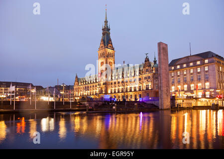 City Hall and Kleine Alster canal, Hamburg, Germany, Europe Stock Photo