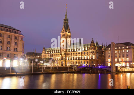 City Hall and Kleine Alster canal, Hamburg, Germany, Europe Stock Photo