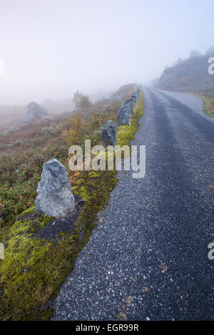 Foggy road in Norway Gamle Strynefjellsvegen Stock Photo