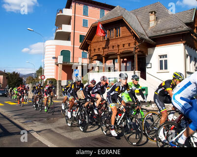 Lugano, Switzerland - March 01, 2015: Cycling race 'Grand Prix of Lugano in 2015,' This is the 69th edition and takes place along the streets of the city on the banks of Lake Lugano. A beautiful sunny day accompanies the exhibition. Credit:  Mauro Piccardi/Alamy Live News Stock Photo