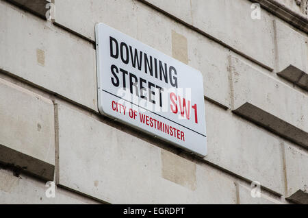 Downing Street sign, SW1 London road sign. City of Westminster. UK Stock Photo