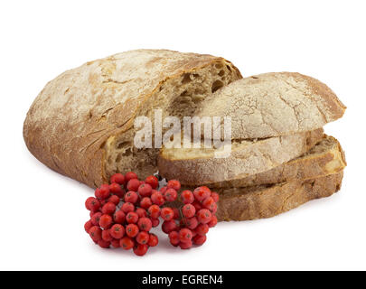 slices of bread and red berries of mountain ash Stock Photo