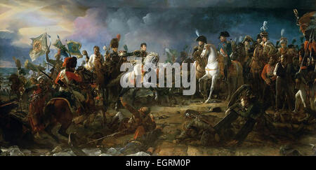 Napoleon at the Battle of Austerlitz, by François Gérard 1805. The Battle of Austerlitz, also known as the Battle of the Three Emperors, was Napoleon's greatest victory, where the French Empire effectively crushed the Third Coalition. Stock Photo