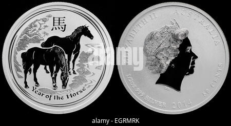 50 cents silver coin, Year of the Horse, Australia, 2014 Stock Photo