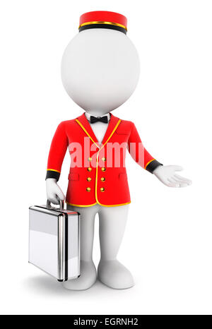 3d white people bellboy, isolated white background, 3d image Stock Photo