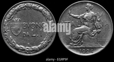 1 Lira coin, Italy, 1924 Stock Photo