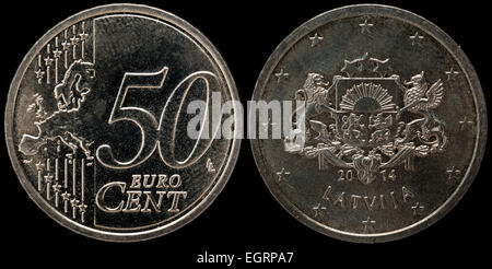 50 euro cents coin, Latvia, 2014 Stock Photo