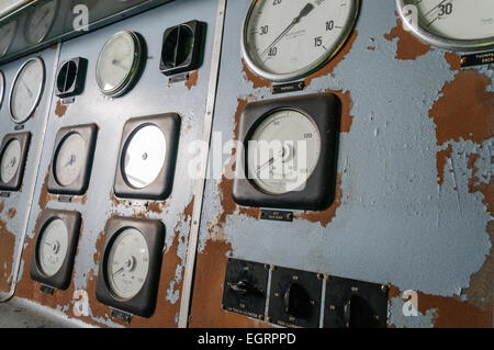 Old electrical control panel for pumps at the Thompson Pumphouse, Belfast Stock Photo