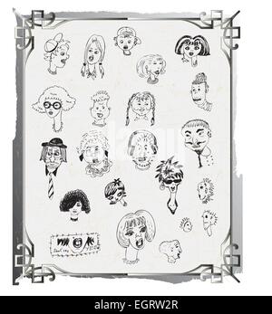 An hand drawn illustration - heads collection Stock Vector