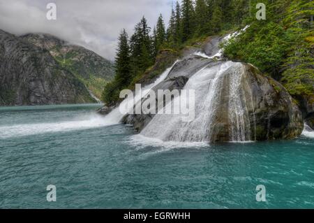 Beautiful Ice Falls in Tracy Arm Fjord in Alaska. Stock Photo