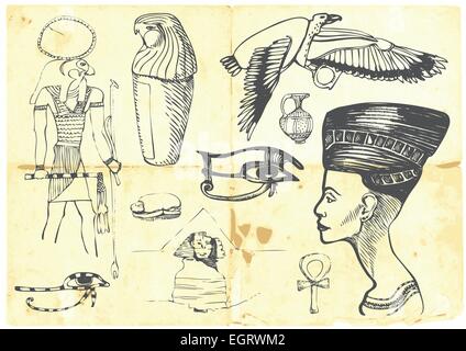 An hand draw  illustration - (black marker technique) - Egyptian collection Stock Vector