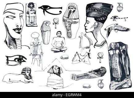 An hand draw  illustration - (black marker technique) - Egyptian collection Stock Vector