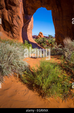 Pinetree Arch in Arches National Park, a US National Park in eastern Utah. Stock Photo