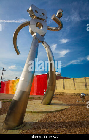 'Traveling Man' sculpture in the Deep Ellum area of Dallas, Texas. Stock Photo