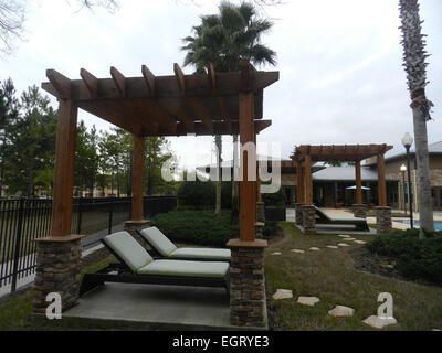 Garden terrace in mediterranean style environment - condominium style in Florida Stock Photo