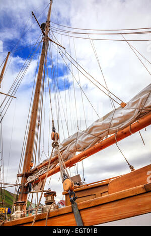 Mast of a large sailing boat and details of rigging Stock Photo