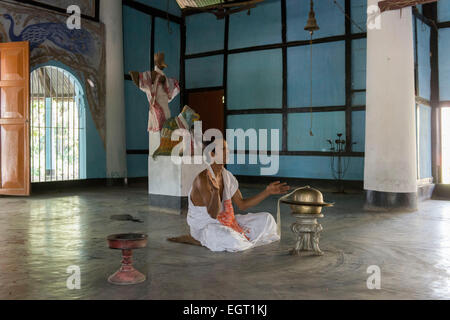 Monk Praying, Uttar Kamalabari Satra, Majuli Island Stock Photo