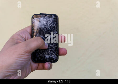 Mobile Phone with Cracked Screen Stock Photo