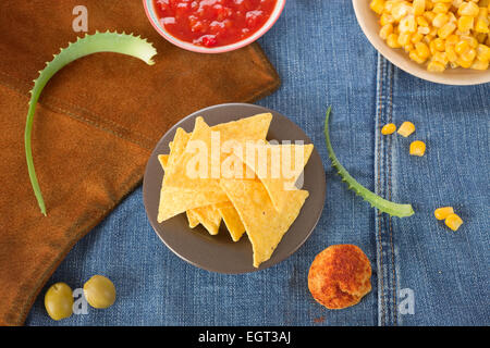 Mexican nachos served with a salsa sauce Stock Photo