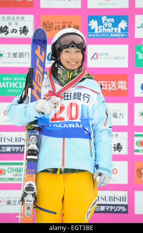 Tazawako, Akita, Japan. 1st Mar, 2015. Satsuki Ito (JPN) Freestyle Skiing : Second placed Satsuki Ito of Japan poses on the podium with her silver medal after the FIS Freestyle Ski World Cup Women's Dual Moguls in Tazawako, Akita, Japan . © Hiroyuki Sato/AFLO/Alamy Live News Stock Photo