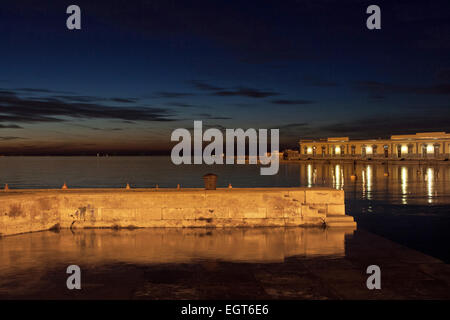 Night view of a dock in trieste, italy Stock Photo